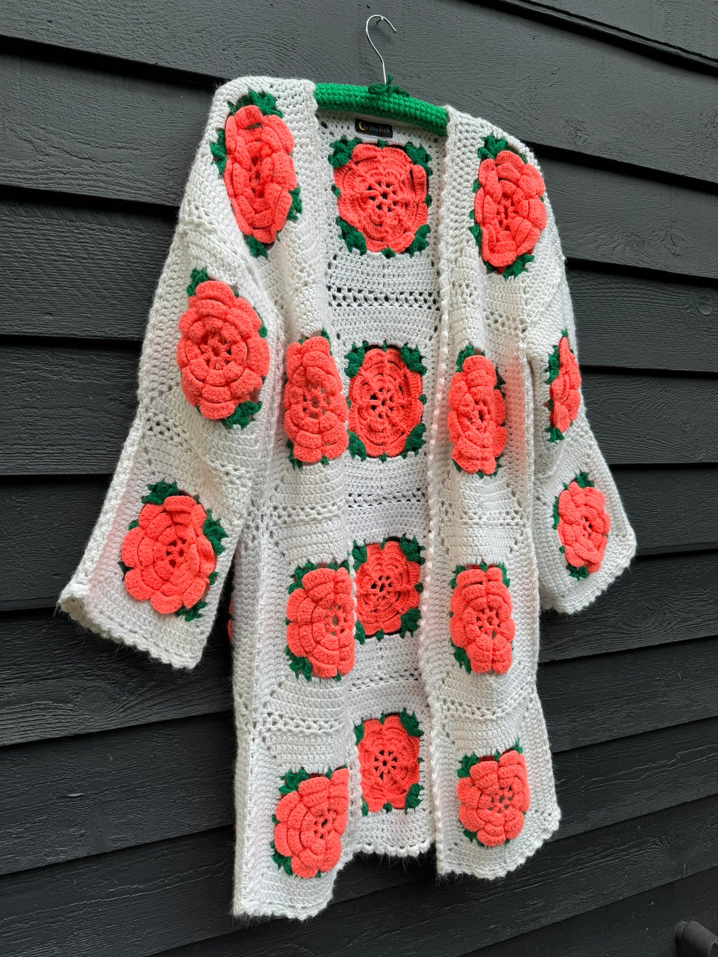 Bright Pink Roses Upcycled Vintage Blanket Cardigan