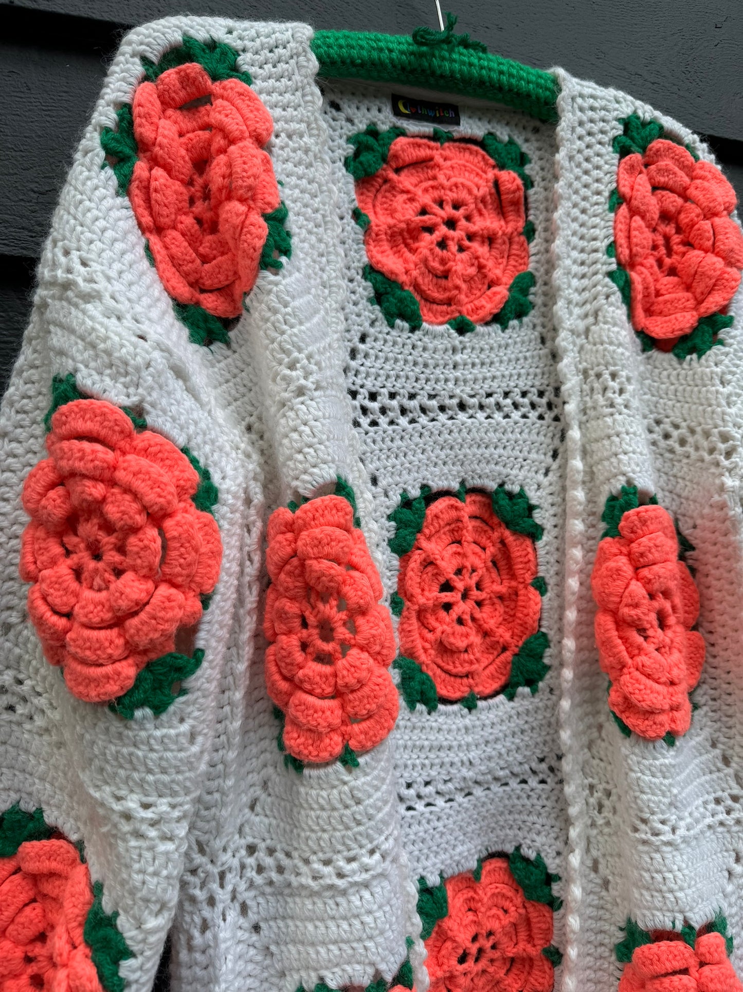 Bright Pink Roses Upcycled Vintage Blanket Cardigan