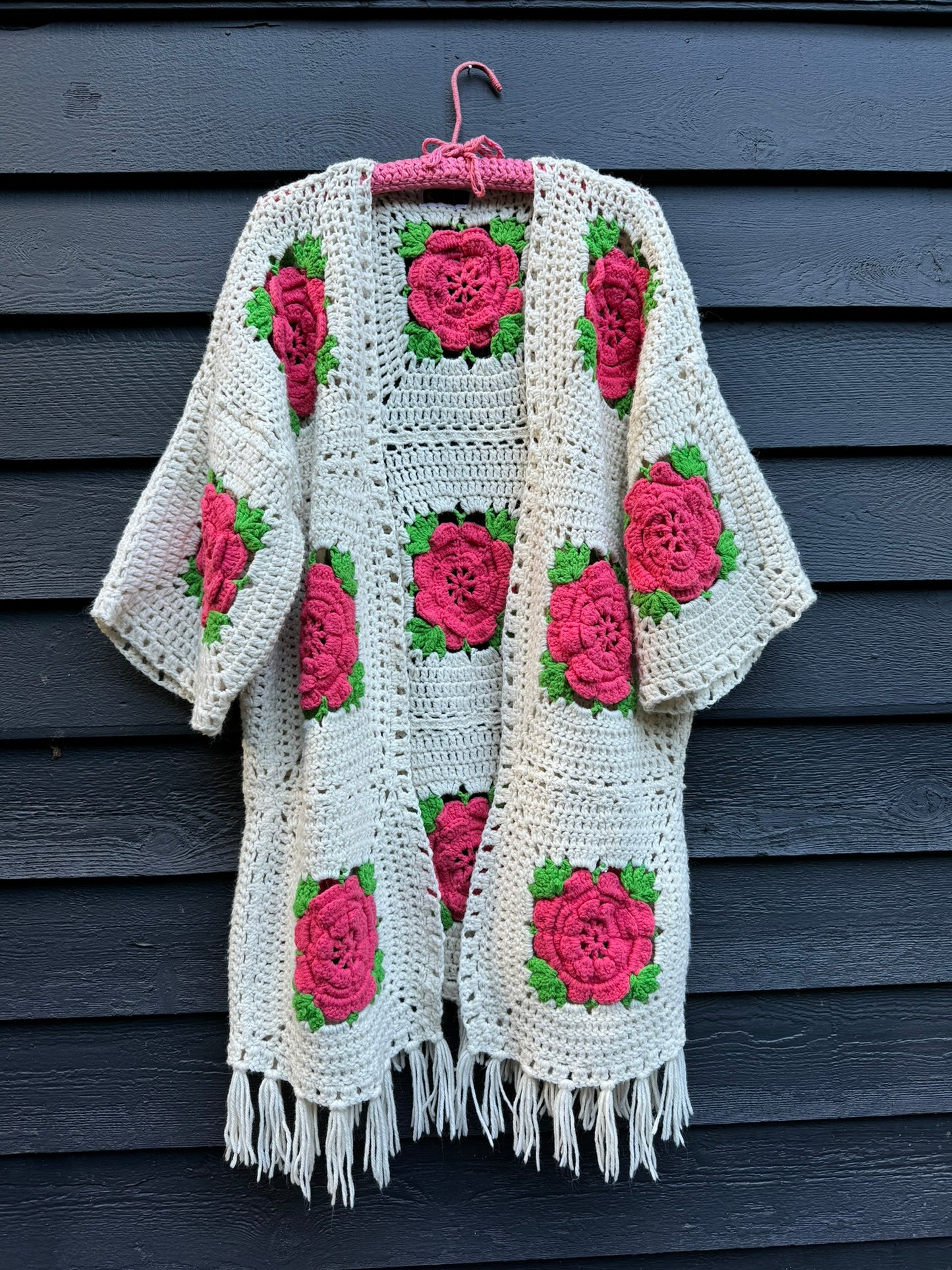 Pink Roses Upcycled Vintage Blanket Cardigan