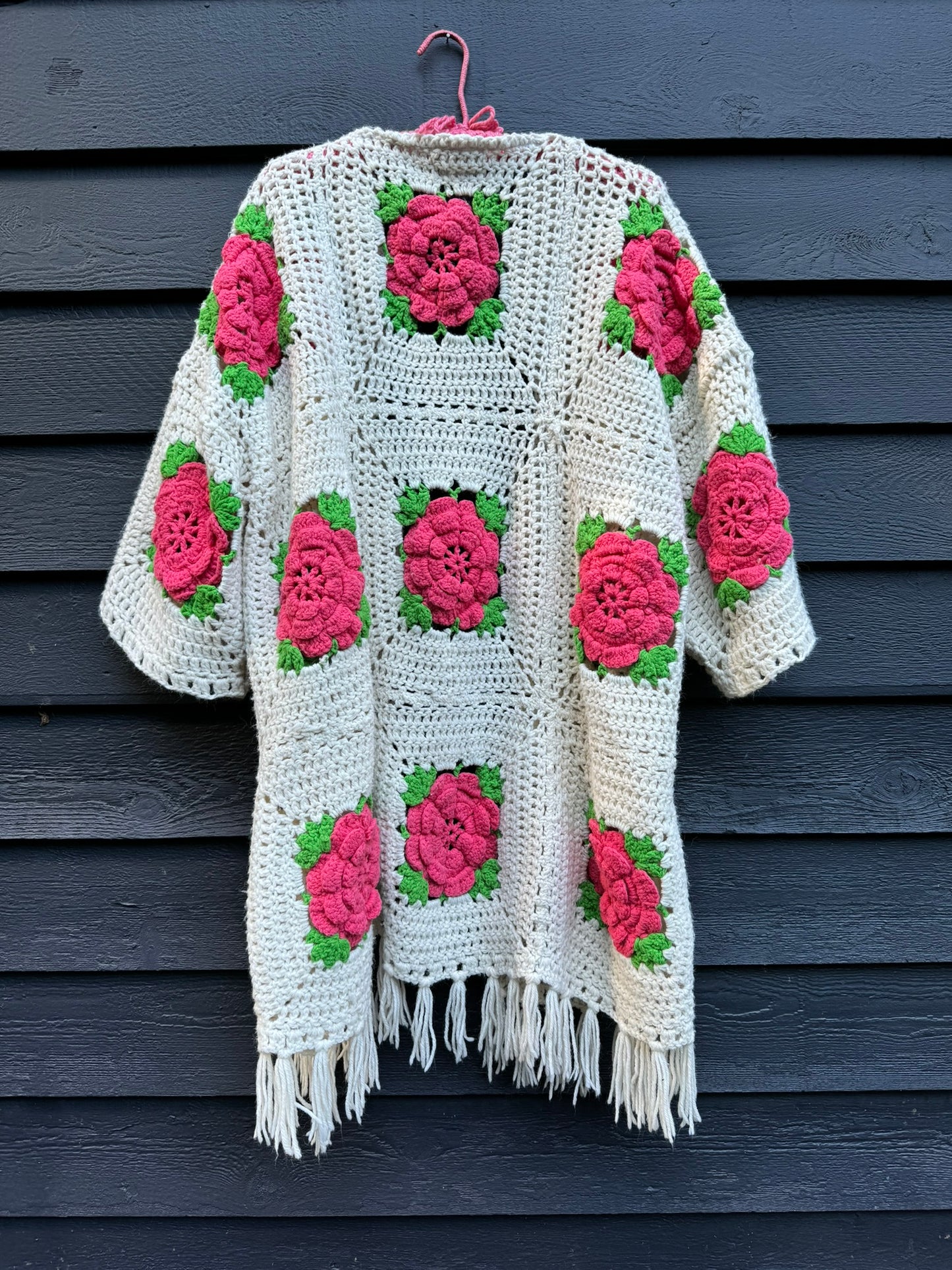 Pink Roses Upcycled Vintage Blanket Cardigan