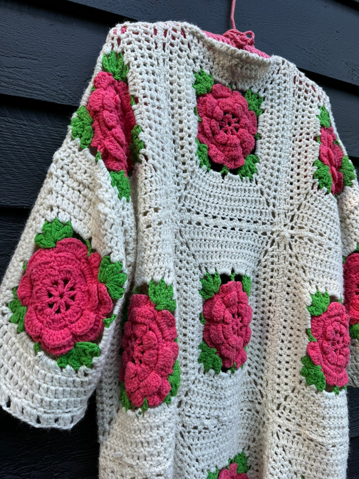 Pink Roses Upcycled Vintage Blanket Cardigan