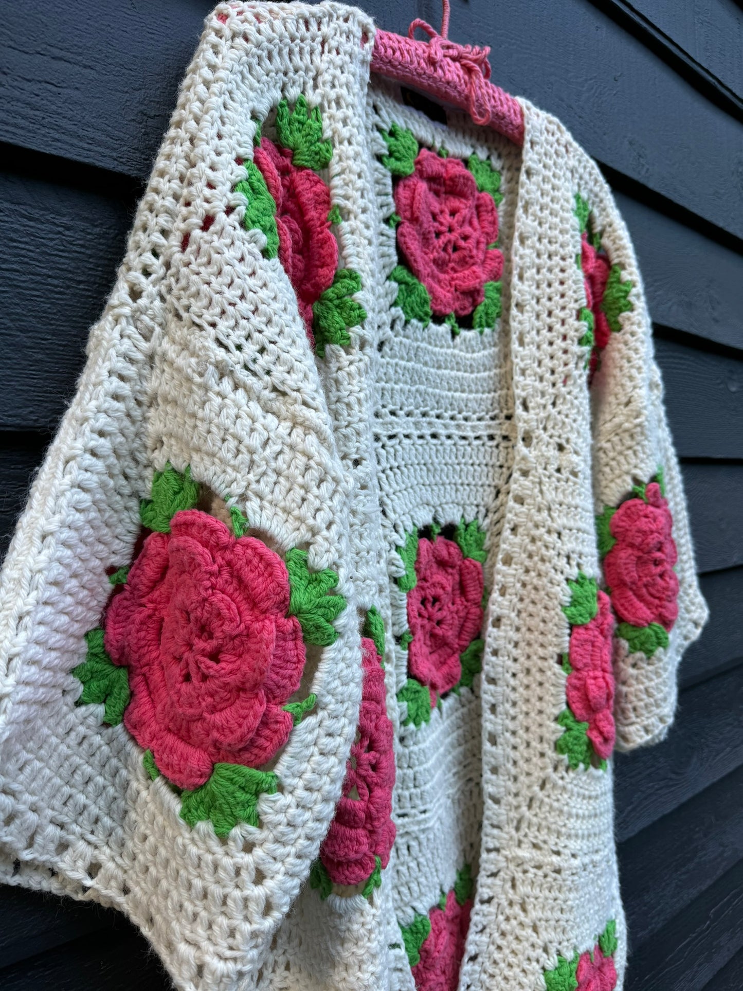 Pink Roses Upcycled Vintage Blanket Cardigan