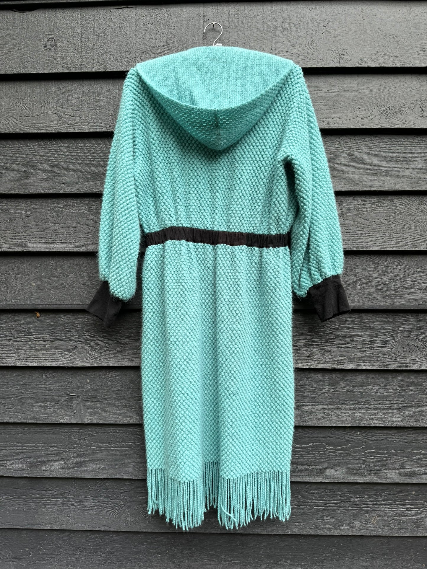 Turquoise & Black Upcycled Blanket Cardigan