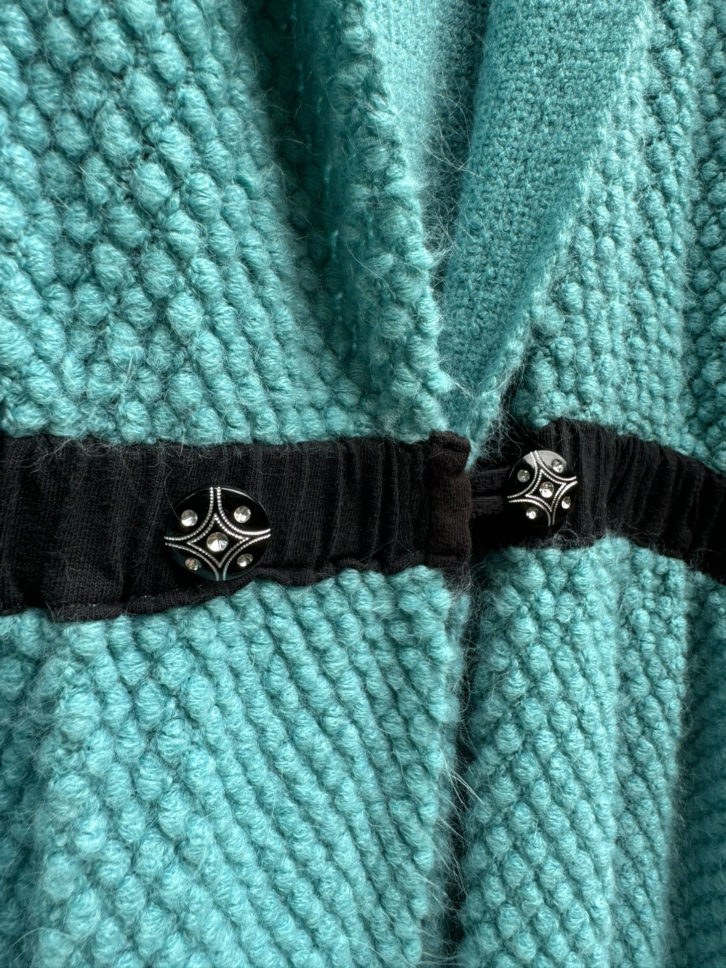 Turquoise & Black Upcycled Blanket Cardigan