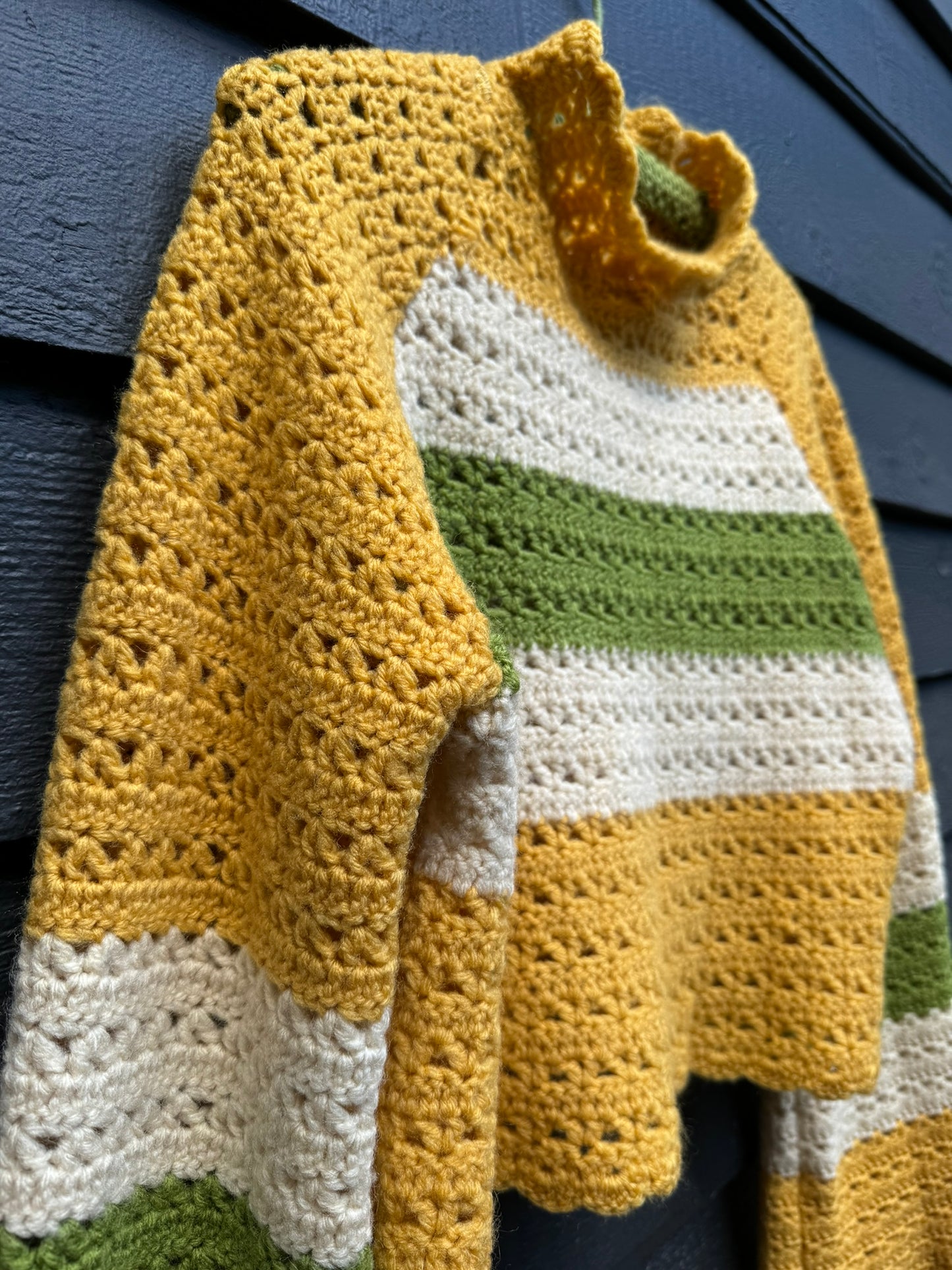 Gold with Green Stripe Upcycled Vintage Blanket Cropped Turtleneck Sweater