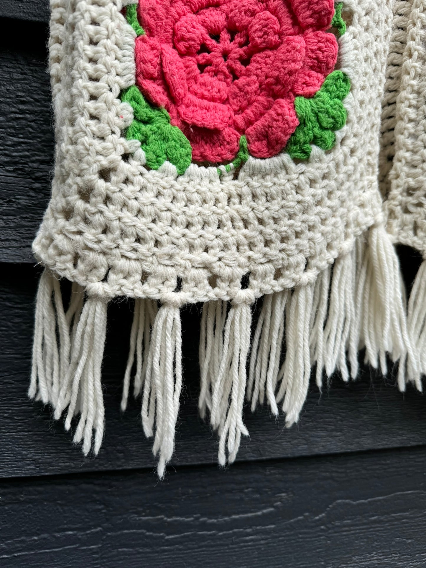 Pink Roses Upcycled Vintage Blanket Fringe Vest