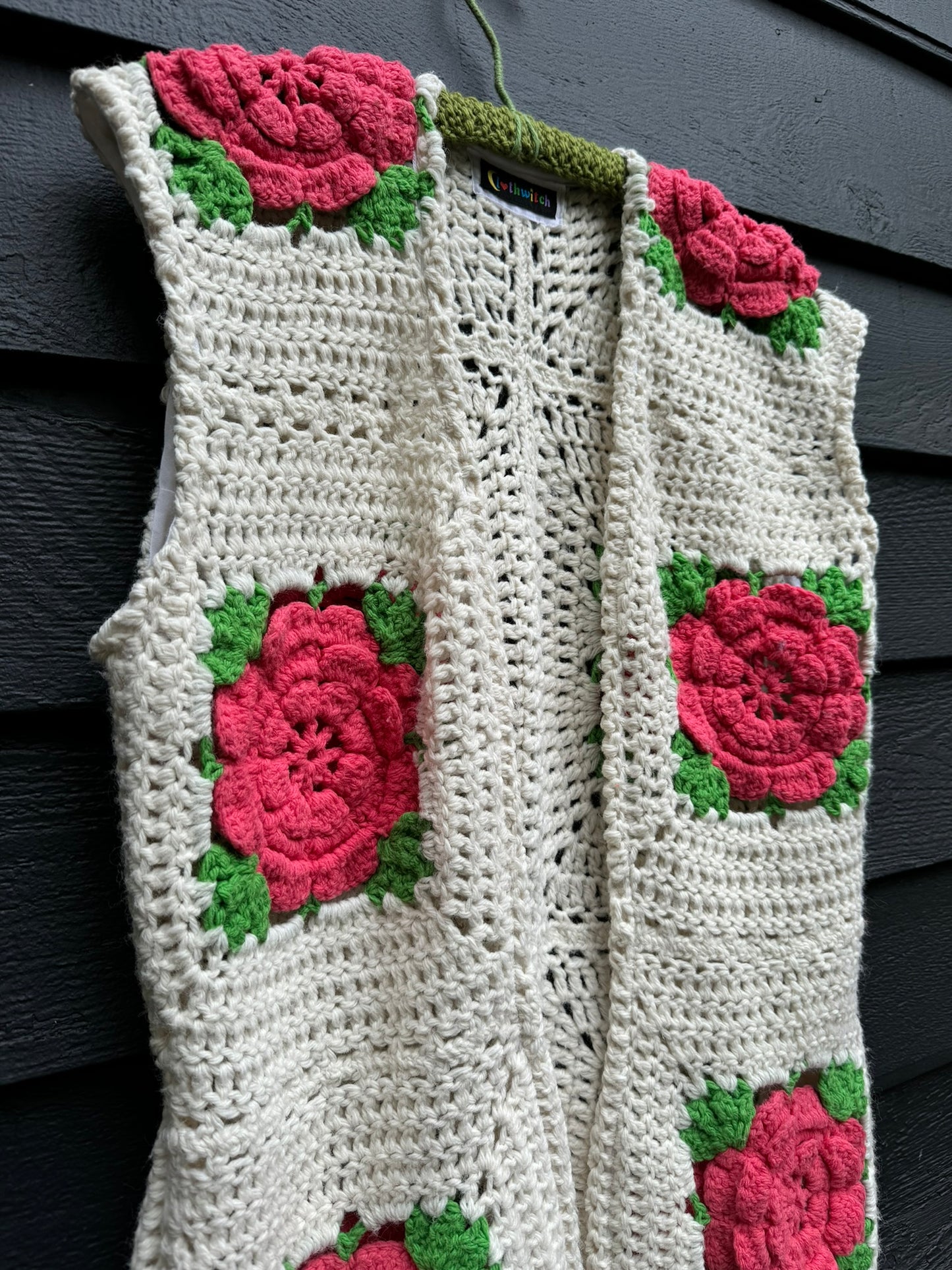 Pink Roses Upcycled Vintage Blanket Fringe Vest