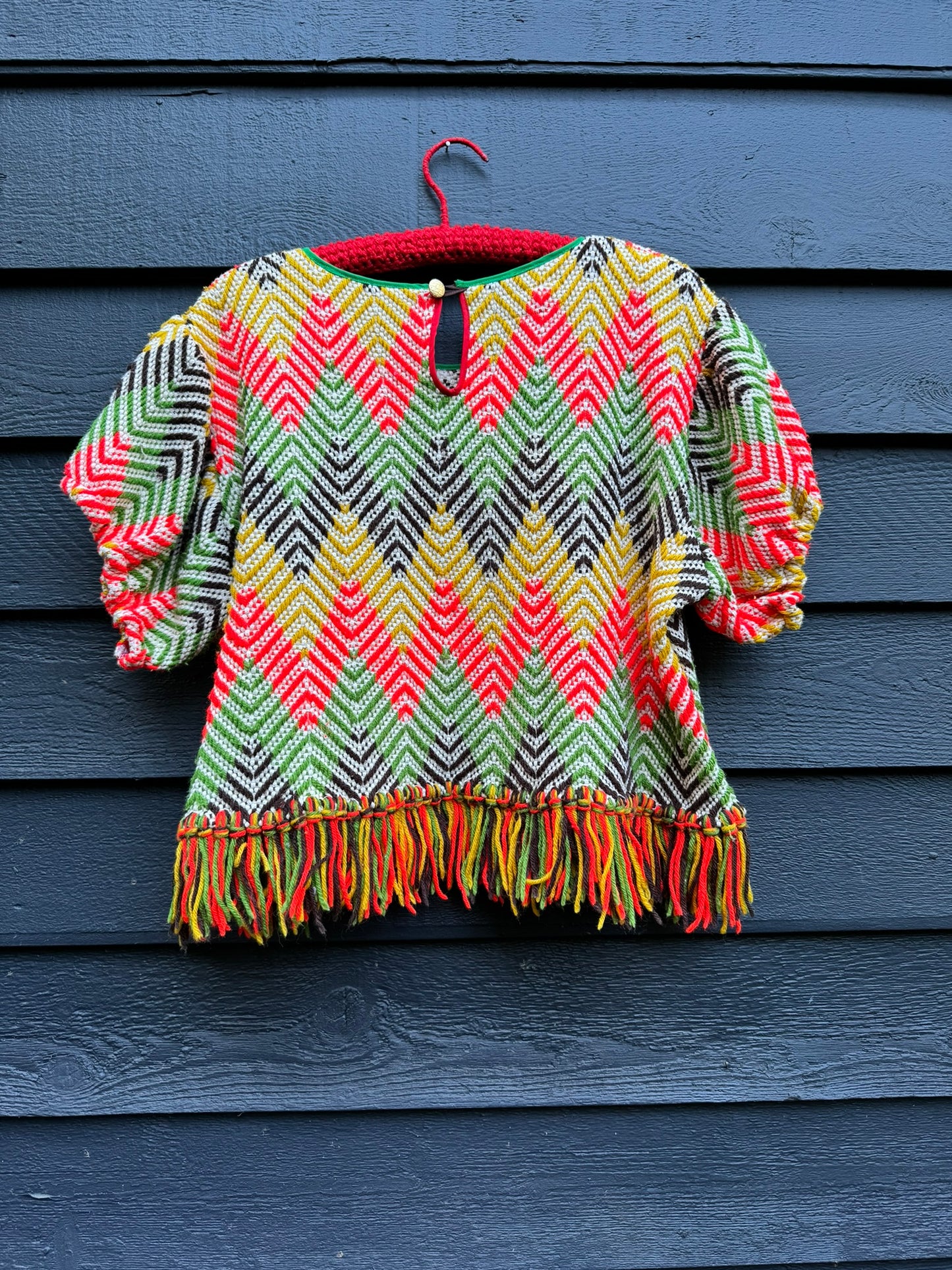 Red, Gold, Green & Brown Zig Zag Vintage Blanket Top, 34"