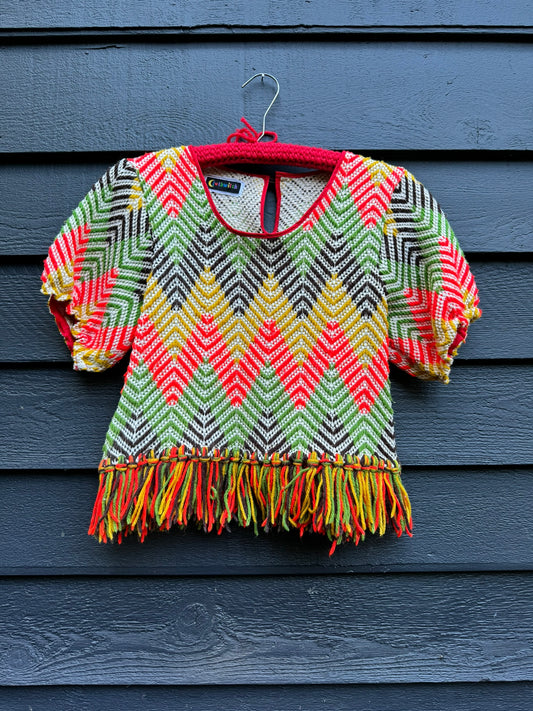 Red, Gold, Green & Brown Zig Zag Vintage Blanket Top, 48"